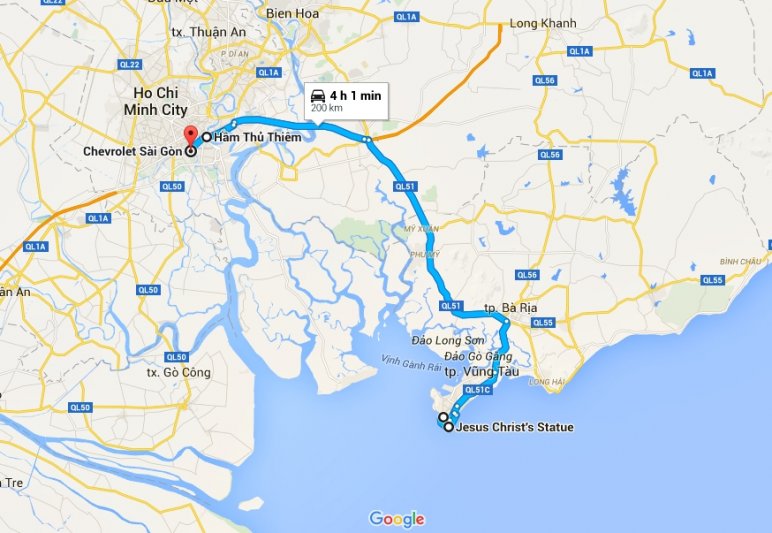  Sau khi hết đoạn đường trong thành phố thì em ra Mai Chí Thọ để lên cao tốc rồi đi QL51 ra Vũng Tàu.